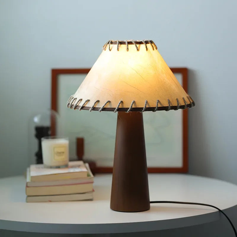 Afralia™ Retro Fabric Desk Lamp Solid Wood Indoor Decor for Bedroom Living Room Study