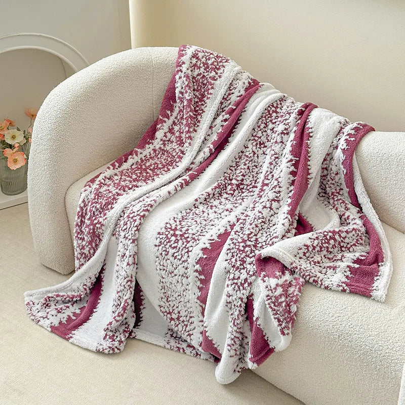 Afralia™ Snowflake Striped Cationic Jacquard Plush Blanket for Sofa, Office, Balcony - Warm Napping Shawl