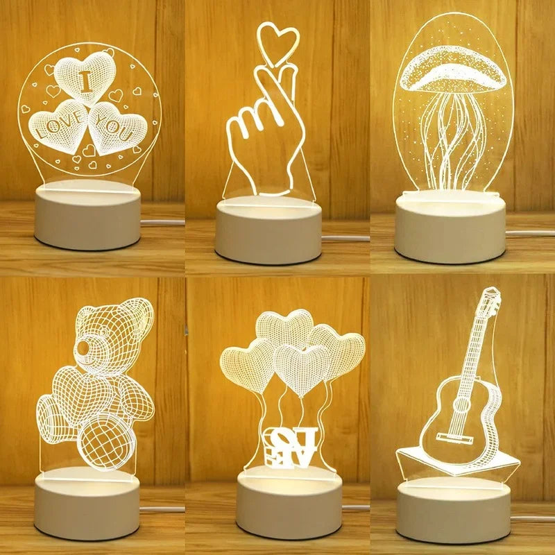 Afralia™ Romantic Love 3D Acrylic Led Night Light for Home Decor and Valentine's Day