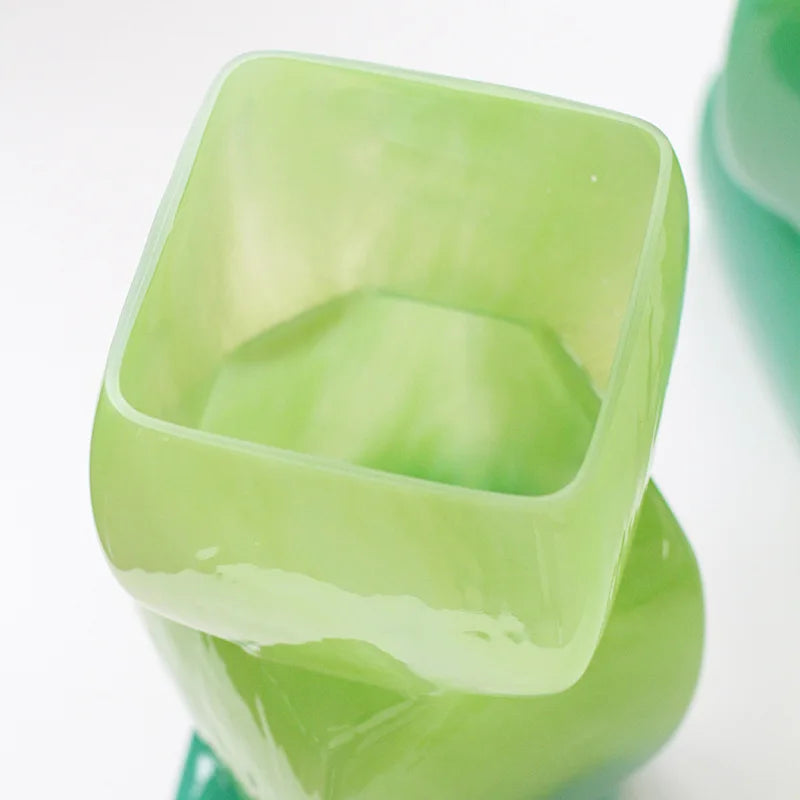 Afralia™ Square Geometric Glass Vase Gradient Color Flower Arrangement Home Decor