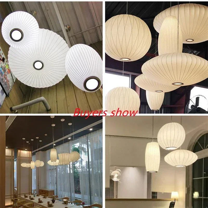 Afralia™ White Silk Pendant Chandelier for Living Room Hotel Hall - Modern Ceiling Lamp