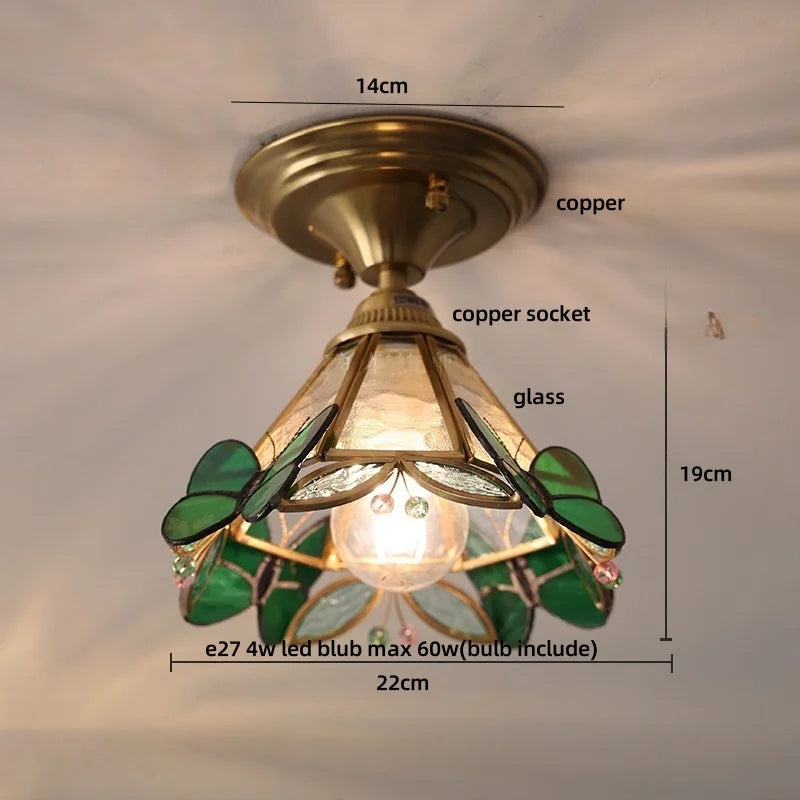 Afralia™ Butterfly Glass LED Ceiling Light - Copper Socket, Creative Bedroom Decor