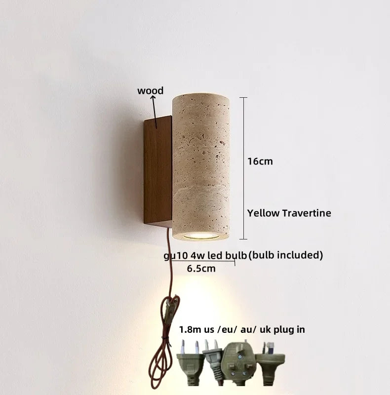 Afralia™ Wood Canopy LED Wall Lights Yellow Travertine Nordic Modern Indoor Sconce Lamp