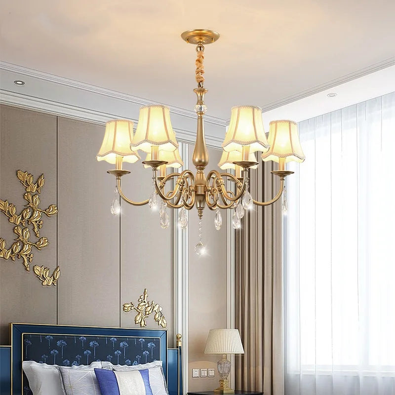 Afralia™ Gold Crystal Chandelier with Lamp Shade, Elegant Lighting Fixture for Living Room, Bedroom, Dining Room