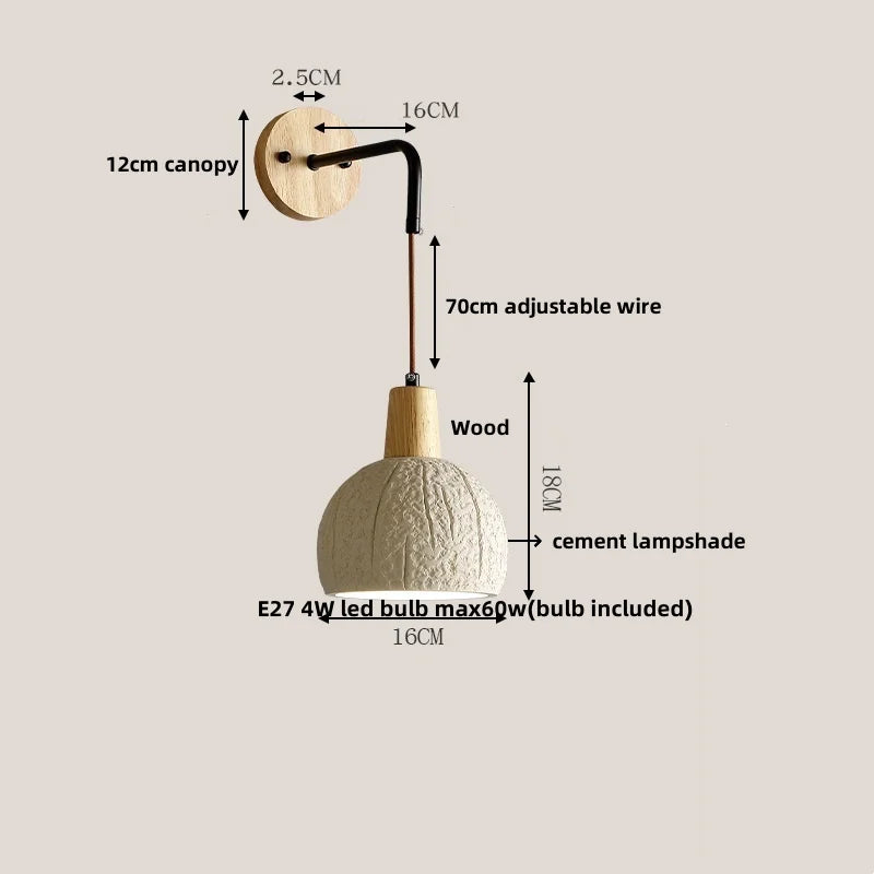 Afralia™ Cement Wood Wall Light Pull Chain Switch Adjustable Socket Nordic Modern Provencal