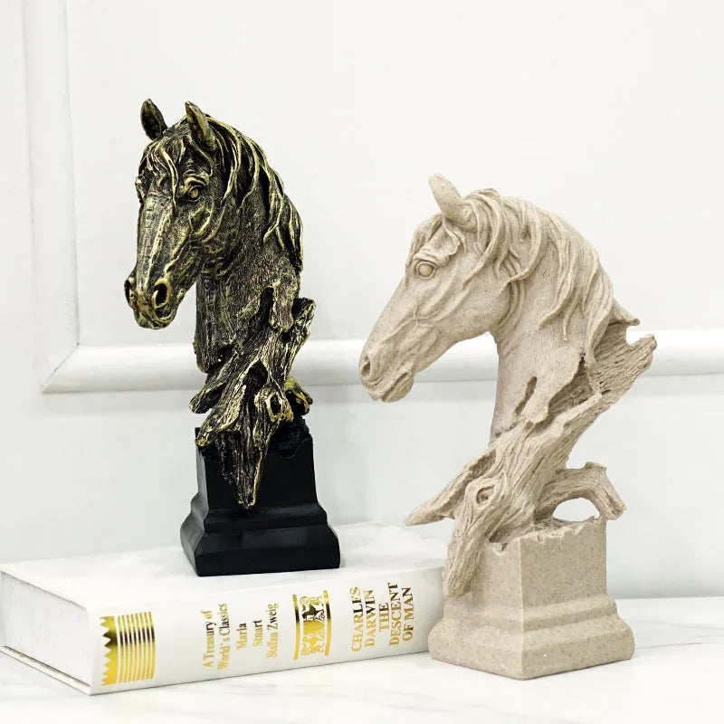 Afralia™ Horse Head Statue Resin Sandstone Retro Animal Collection Home Decor Figurine