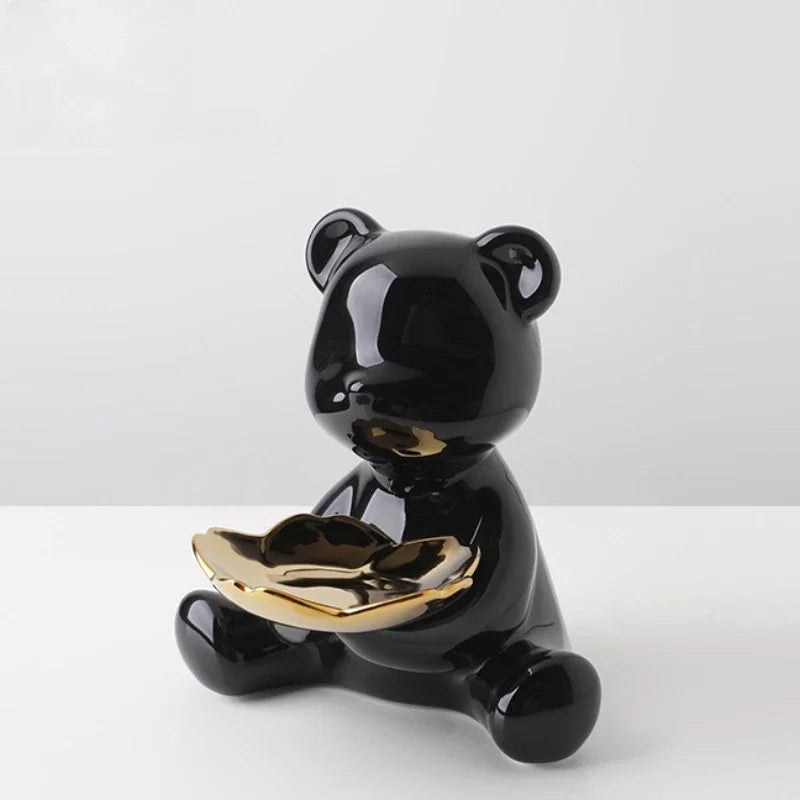 Afralia™ Ceramic Bear Figurine Table Decor Statue Keys Storage Shelf Ornament