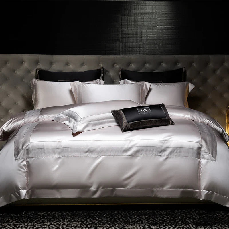 Afralia™ Silky Satin Brocade Jacquard Bedding Set with Egyptian Cotton for Luxury Comfort