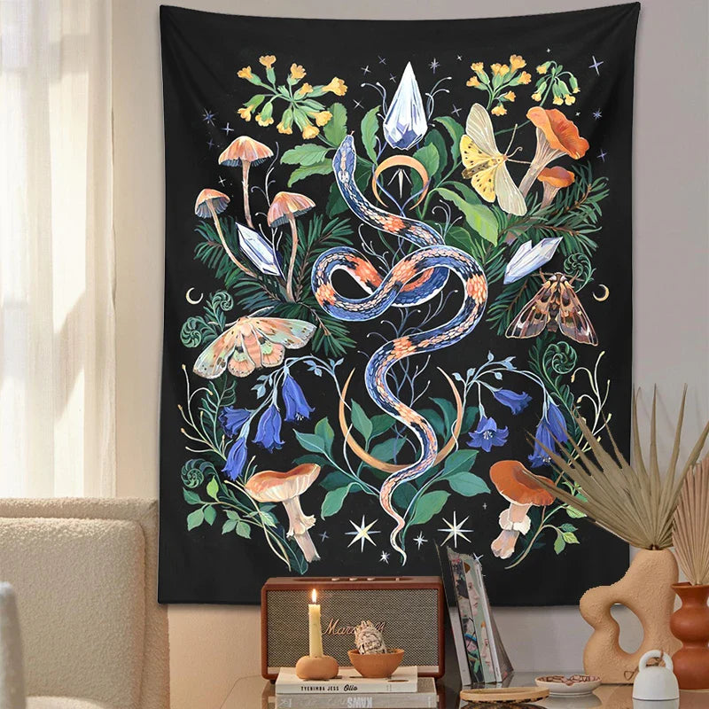 Mushroom Snake Tapestry Wall Hanging Hippie Boho Room Decor by Afralia™