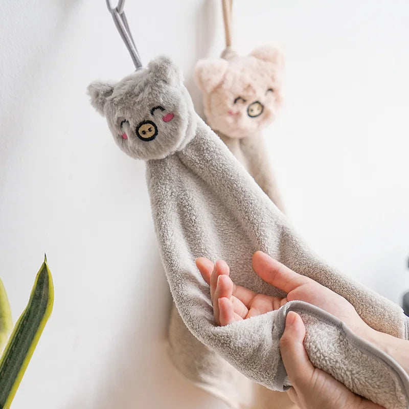Afralia™ Piggy Pals Double-layer Coral Velvet Hand Towel for Kids & Kitchen