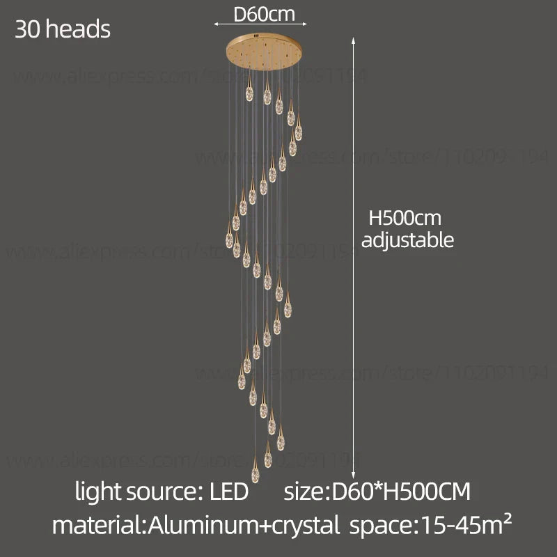 Afralia™ Modern Crystal Chandelier for Villa High Living Room, LED Ceiling Light