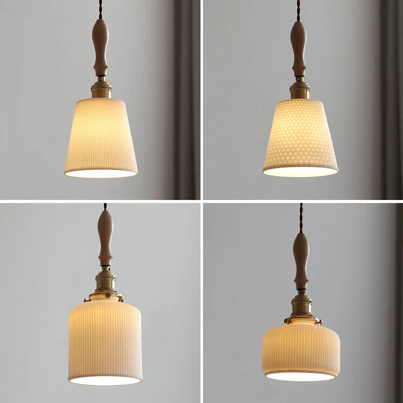 Afralia™ Copper LED Pendant Light with Ceramic Lampshade for Home Decor