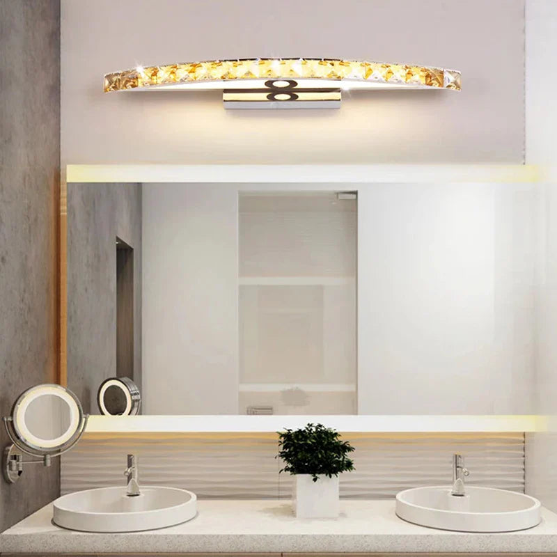 Afralia™ LED Crystal Mirror Light for Bathroom Wall, Stainless Steel, 44cm/54cm