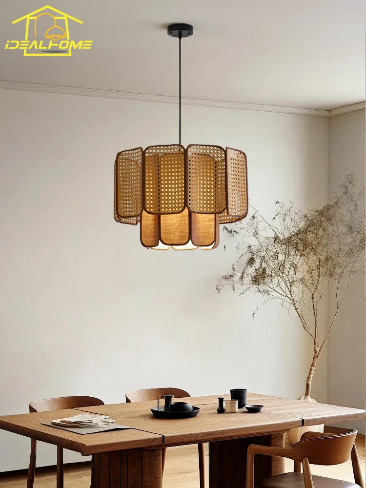 Afralia™ Wabi-Sabi Rattan Pendant Lights Zen Art Decor LED E27 for Home Restaurant