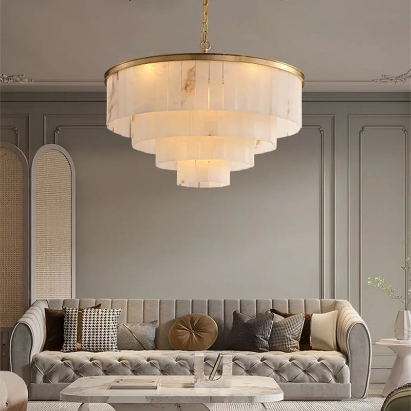 Afralia™ Marble LED Living Room Chandelier: Modern Staircase Loft Pendant Light & Dining Room Fixture