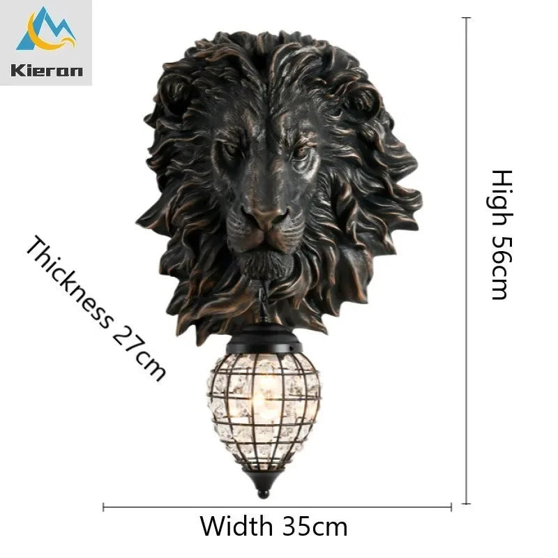 Afralia™ Lion Head Crystal Led Wall Lamp for Bedroom, Ktv, Living Room, Resin Wall Light