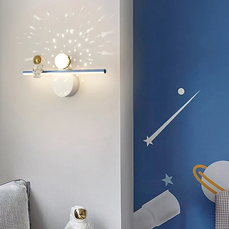 Afralia™ Astronaut Moon Wall Lamp for Children's Bedroom with Simple Modern Design