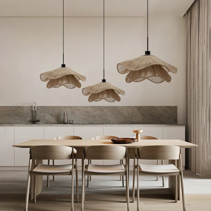 Afralia™ Hemp Rope Ceiling Chandelier, Nordic Minimalist LED Pendant Lights for Dining Room