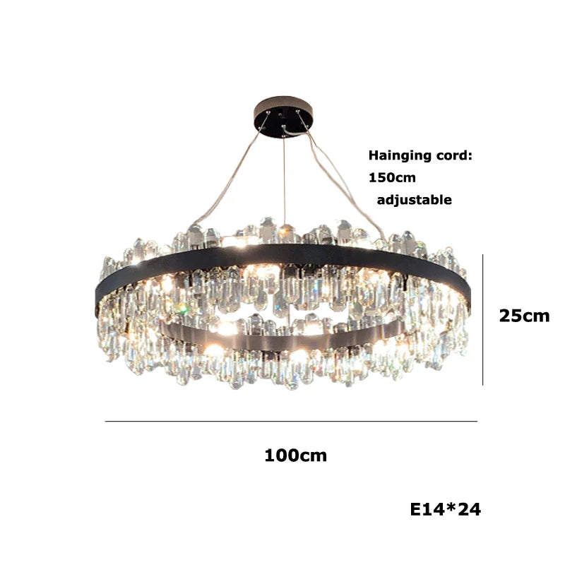 Afralia™ Black/Gold Crystal Chandelier | Modern Oval Round LED Ceiling Light