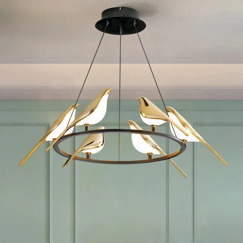 Afralia™ Gold Magpie Bird Ceiling Chandelier: Modern Home Interior Lighting for Living Dining Kitchen