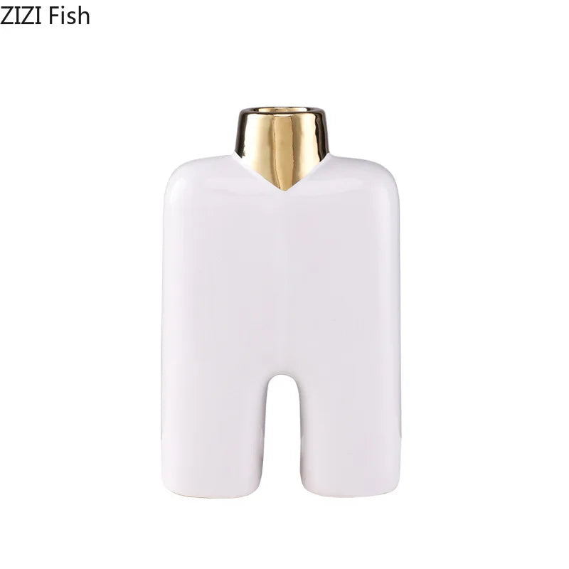 Afralia™ Gold Ceramic Vase Desk Decor Artificial Flower Arrangement Aesthetic Room Vase