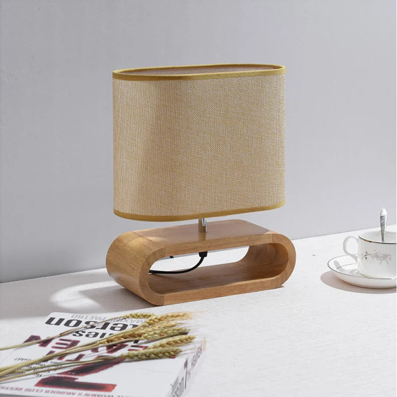 Afralia™ Nordic Wooden LED Table Lamp with Linen Lampshade