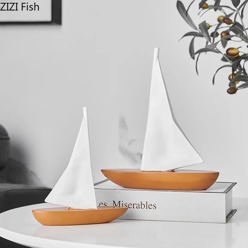 Afralia™ Sailboat Resin Sculpture Desk Decoration Modern Artwork Ornaments Glass Crafts