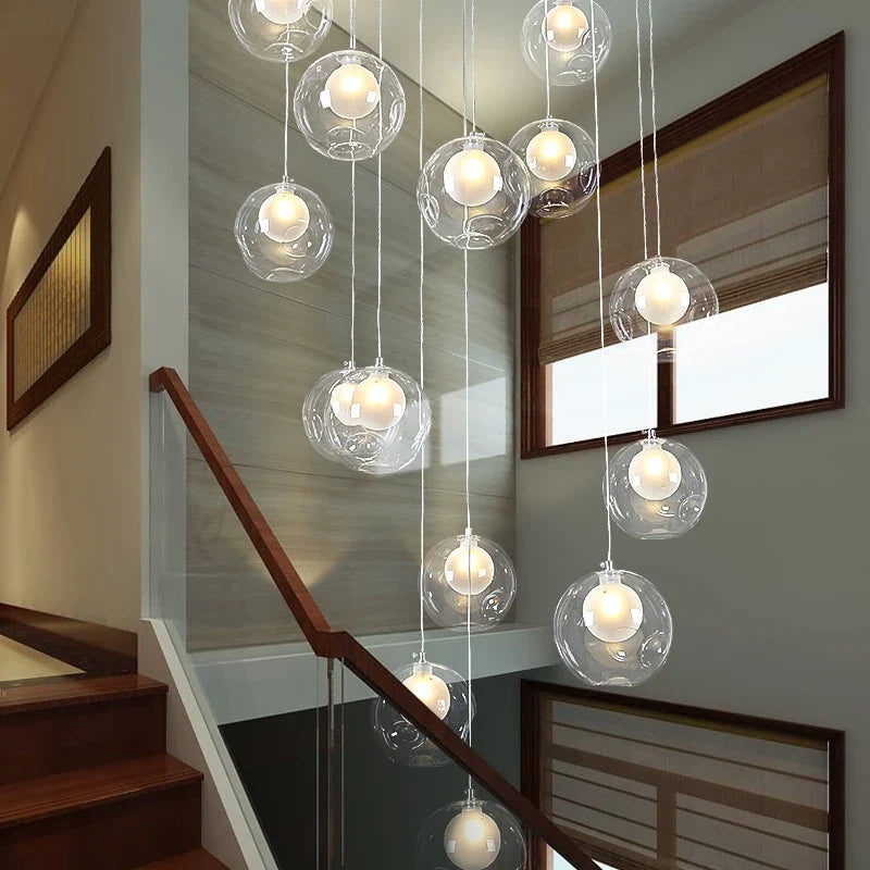 Afralia™ Nordic Double Glass Shade LED Bedroom Ceiling Chandelier