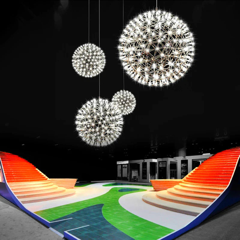 Afralia™ Spark Ball LED Pendant Light: Firework Stainless Steel Hanging Lamp for Living Room