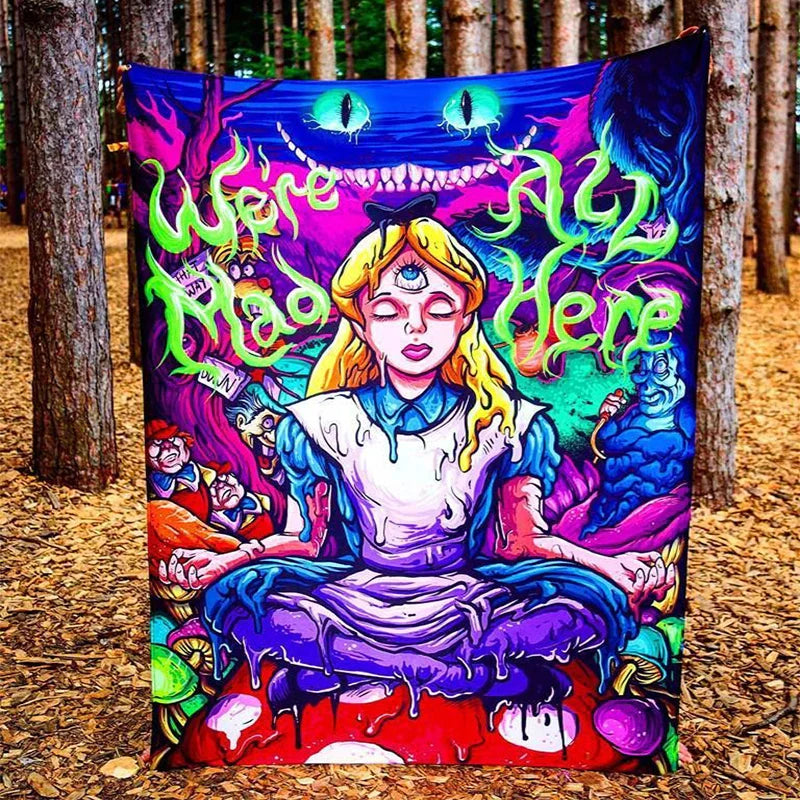 Afralia™ Psychedelic Alice Hippie Eye Trippy Anime Girl Tapestry for Bedroom Wall Art