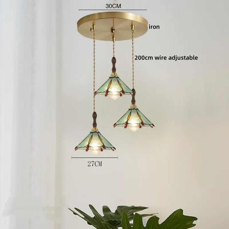 Afralia™ Pink Glass LED Pendant Lights Copper Modern Hanging Lamp Home Decor