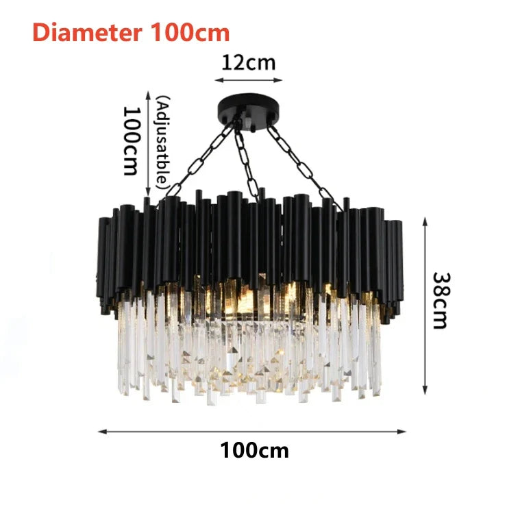 Afralia™ Black Stainless Steel Crystal Bar Chandelier, Modern LED Ceiling Light for Living Room