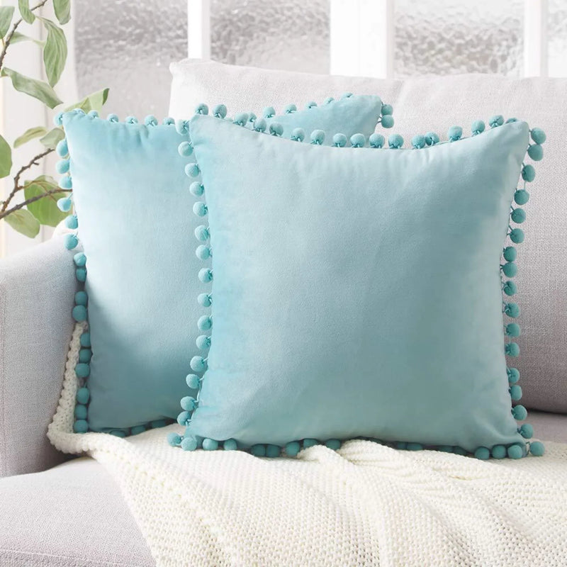 Afralia™ Soft Velvet Decorative Cushion with Ball - Blue Pink Pillow