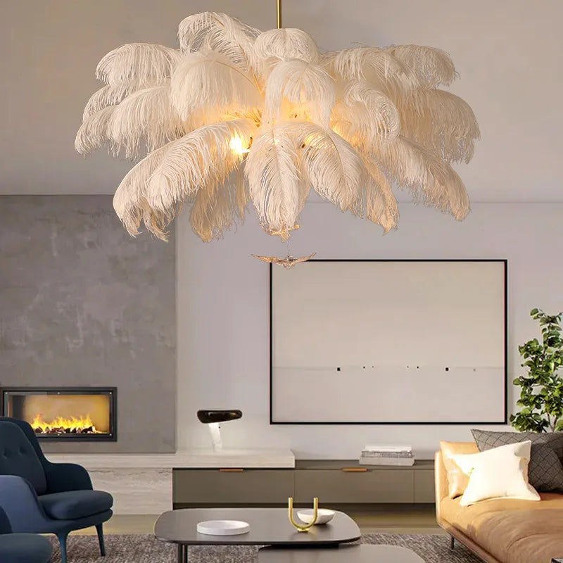 Afralia™ Pendant Lamp Colorful Feathers Chandelier LED Ceiling Light Fixture