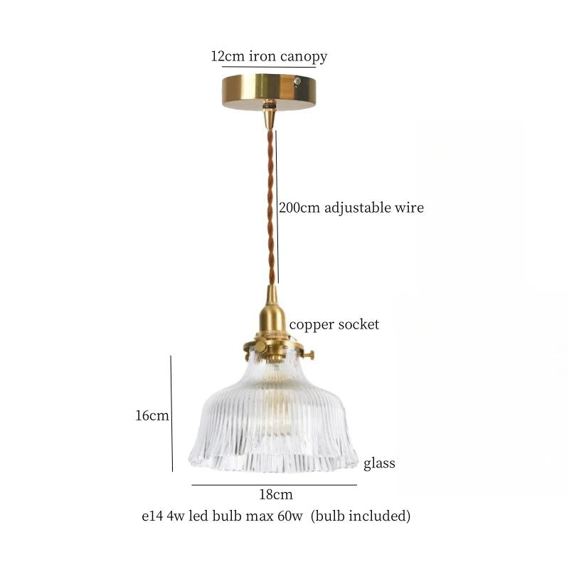 Afralia™ Clear Glass Copper LED Pendant Lamp for Home Decor & Lighting