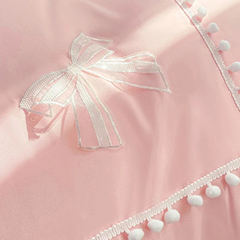 Afralia™ Pearl Lace Bowknot Princess Bedding Sets for Girl Woman Bedroom