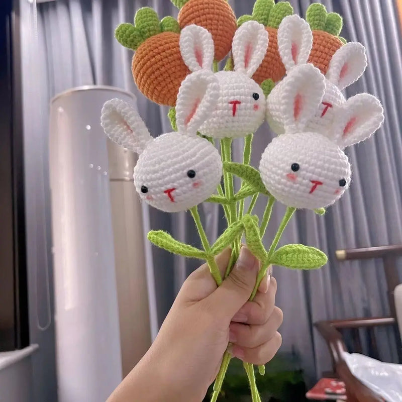 Afralia™ Knitted Sunflower & Rabbit Bouquet: Handmade Crochet DIY Home Decor & Gift