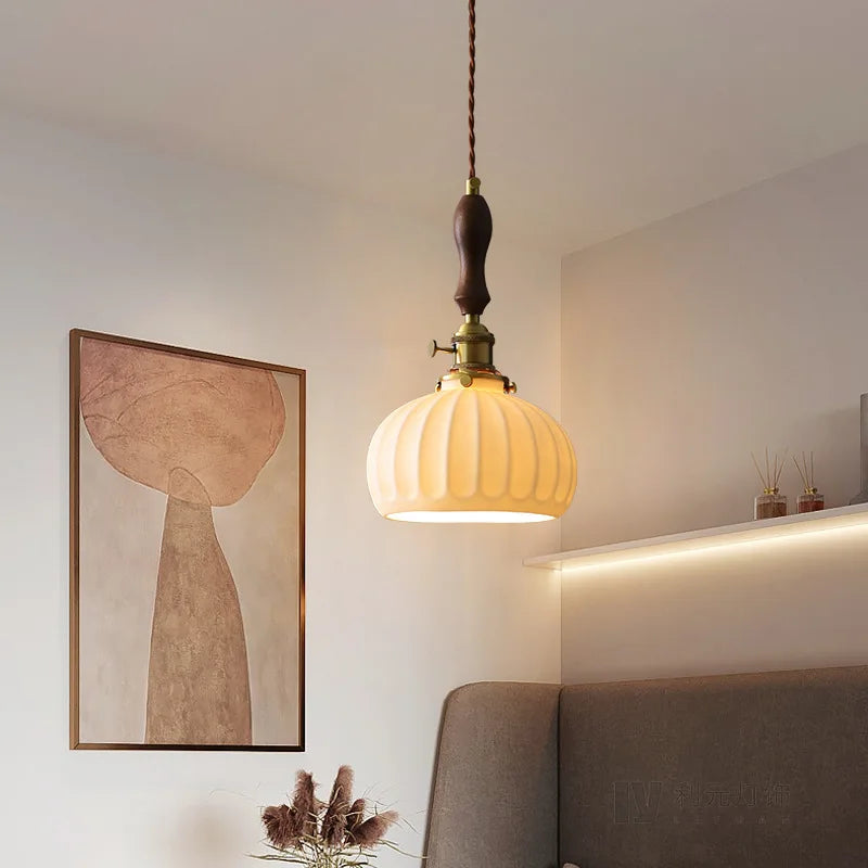 Afralia™ Ceramic Copper Chandelier LED Pendant Light Modern Hanging Lamp for Home Decor
