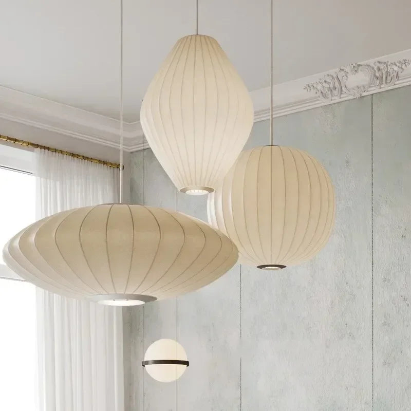 Afralia™ White Silk Pendant Chandelier for Living Room Hotel Hall - Modern Ceiling Lamp