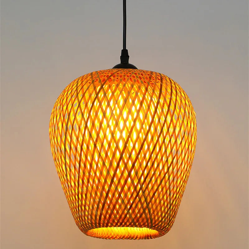 Afralia™ Woven Bamboo LED Pendant Chandelier for Kitchen & Restaurant Lighting