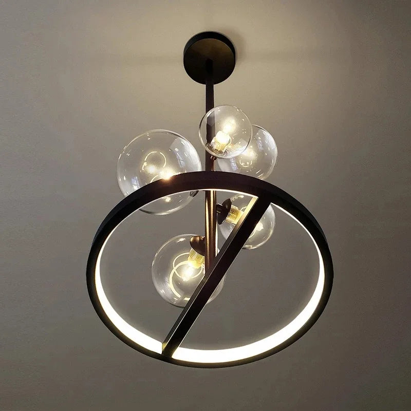 Afralia™ Nordic Glass Pendant Chandelier Black Circle Ceiling Light