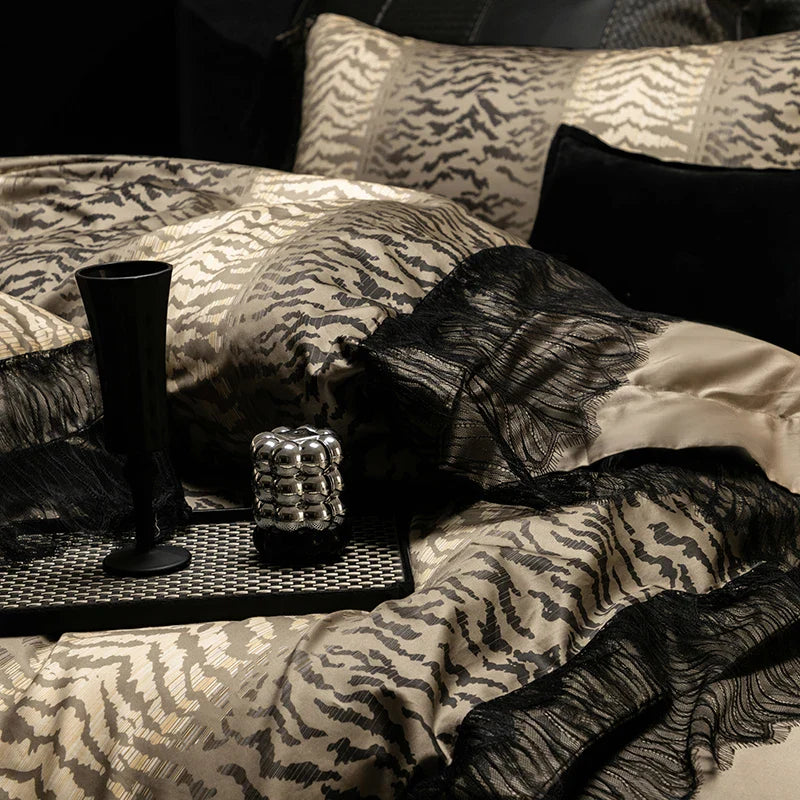 Afralia™ Vintage Leopard 1000TC Egyptian Cotton Luxury Bedding Set