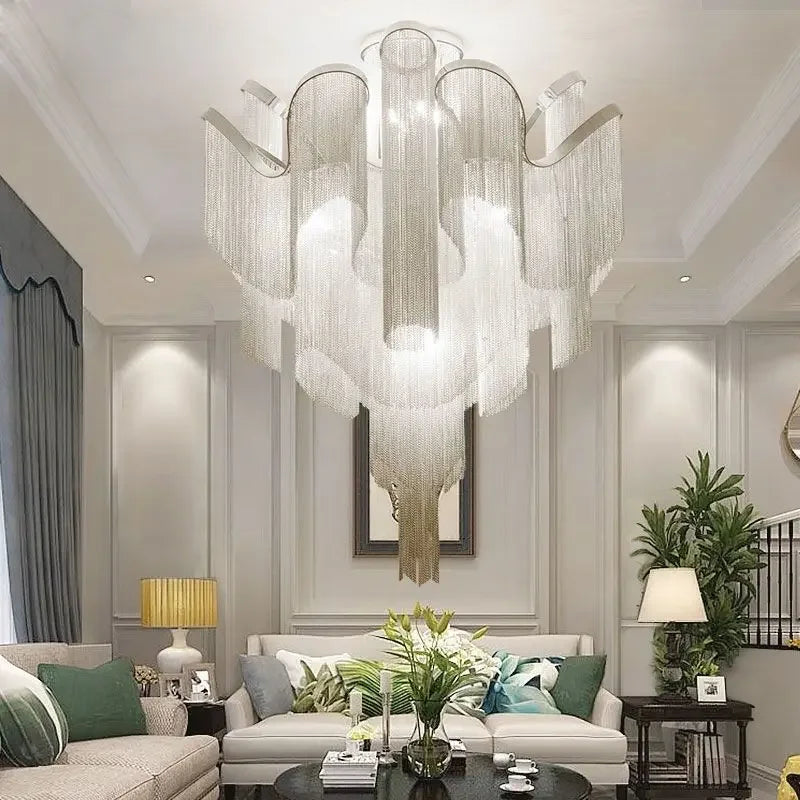 Afralia™ LED Flower Tassels Ceiling Chandelier for Living Room and Staircase