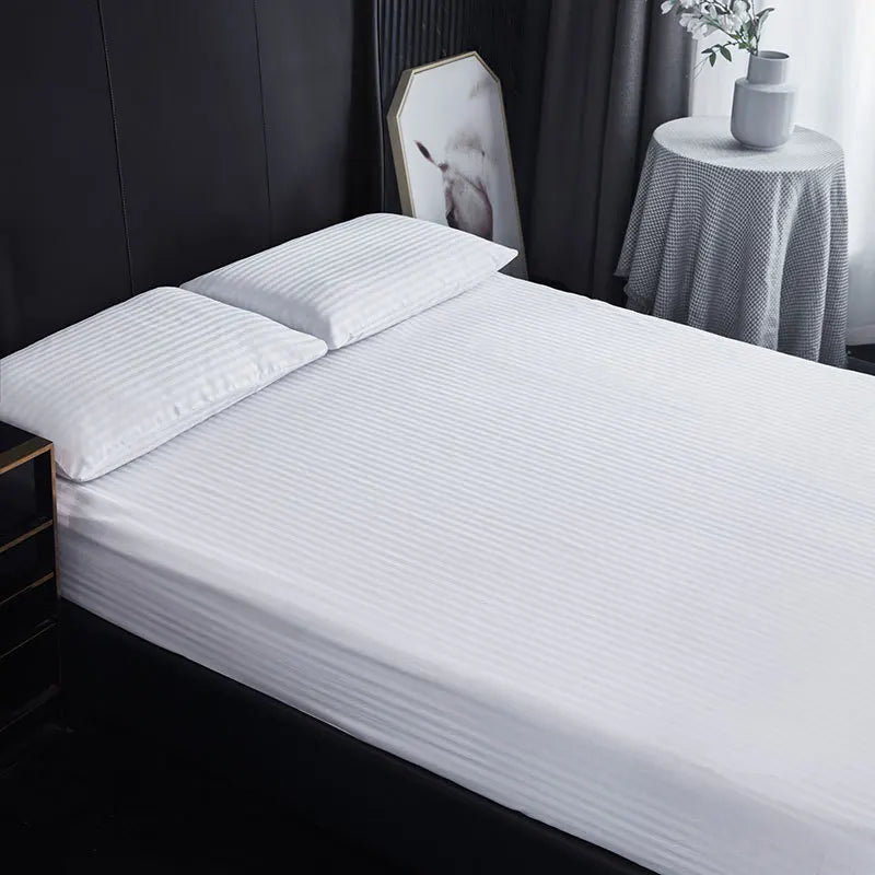 Afralia™ Satin Strip Fitted Sheet: Breathable & Stylish Bedsheet for Single Double Beds