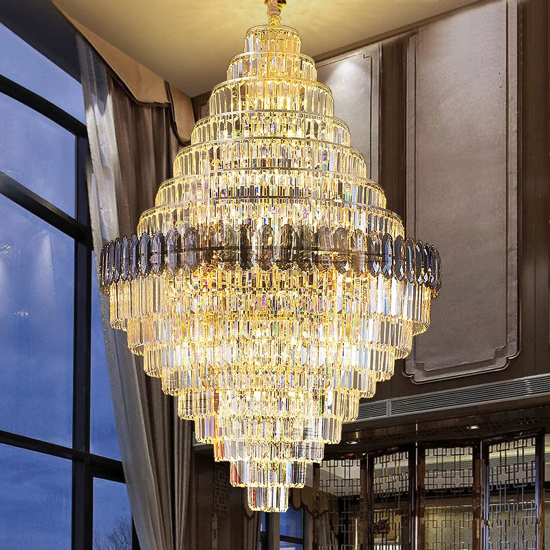 Afralia™ Luxury Duplex Living Room Chandelier – Crystal Rotating Staircase Light