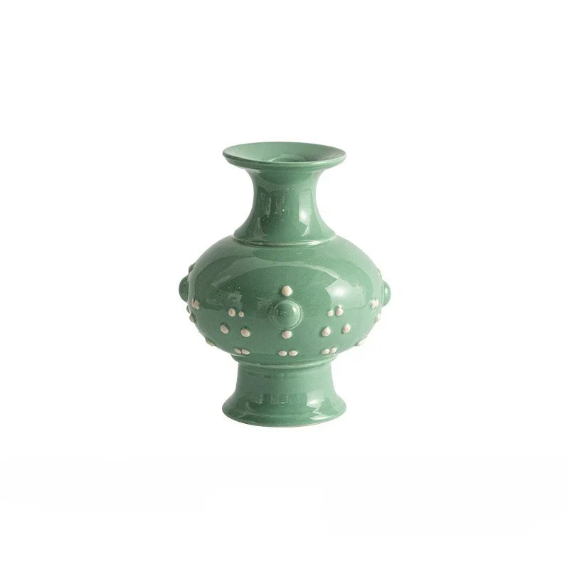 Afralia™ Chinese-style Retro Ceramic Vase, Handmade Relief Pot Flower Vase for Home Decor