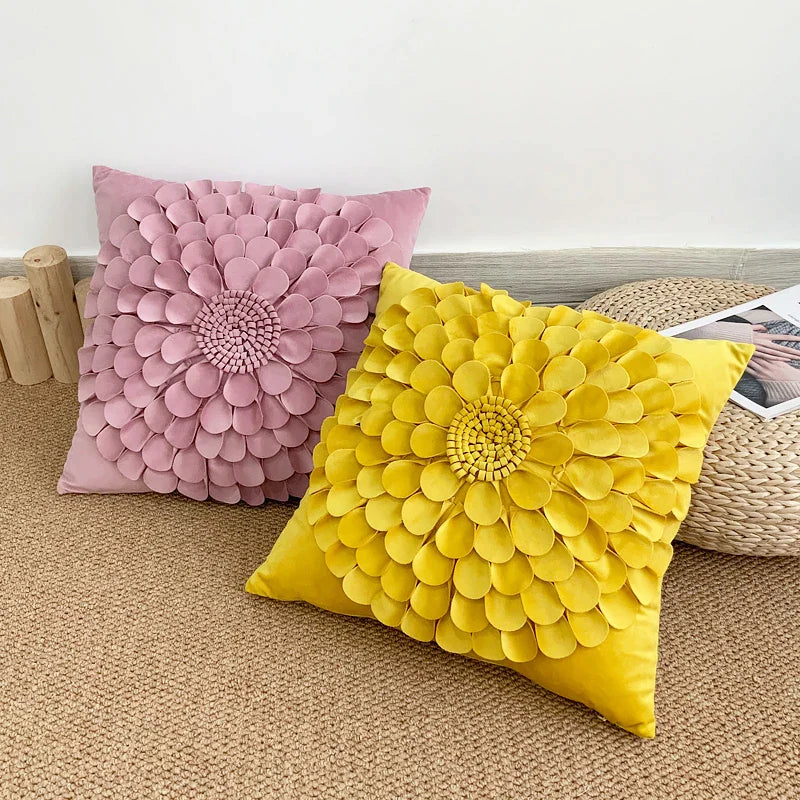 Afralia™ Chrysanthemum Sun Flower Velvet Cushion Cover Set for Cozy Home Decor