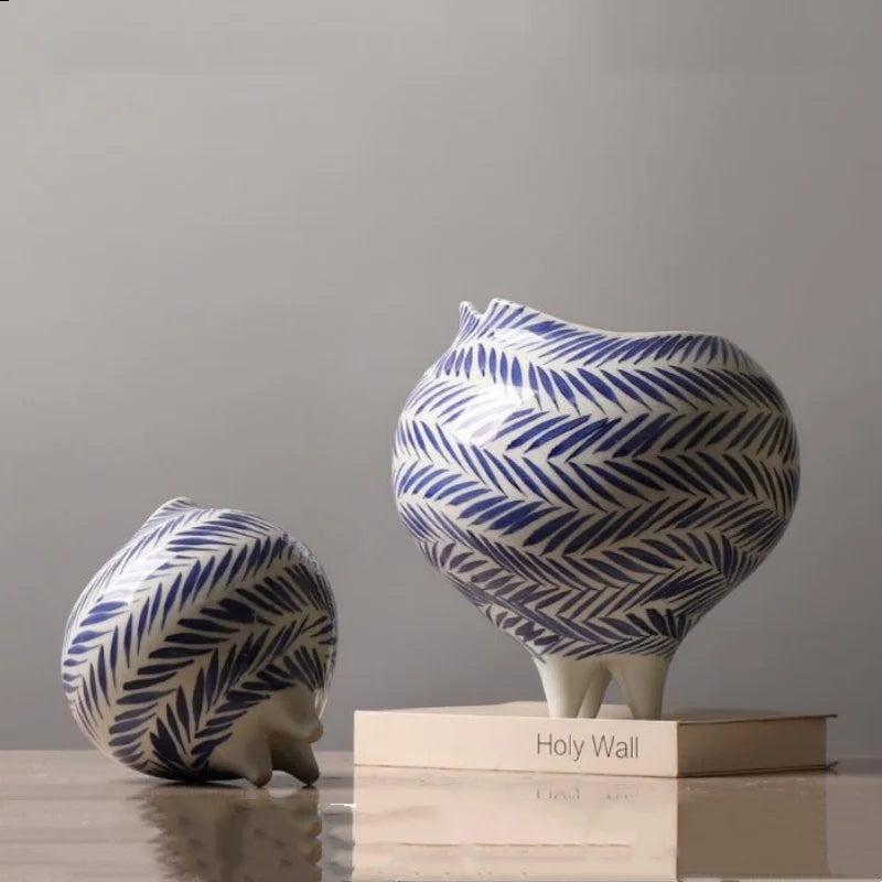 Afralia™ Hand-Painted Striped Ceramic Vase: Home Decor Flower Pot Craft Pottery.