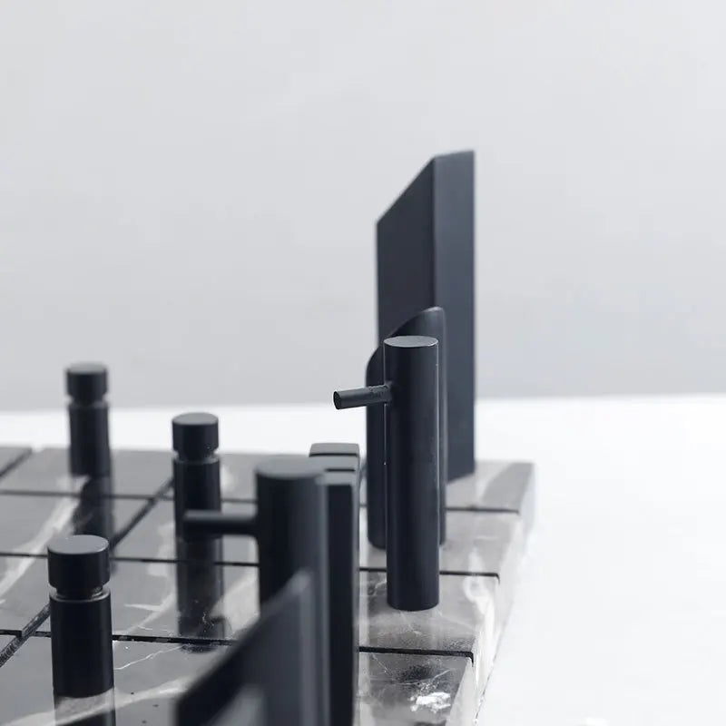 Afralia™ Golden Metal Marble Chessboard: Geometric Square Check King Game Decor Figurines