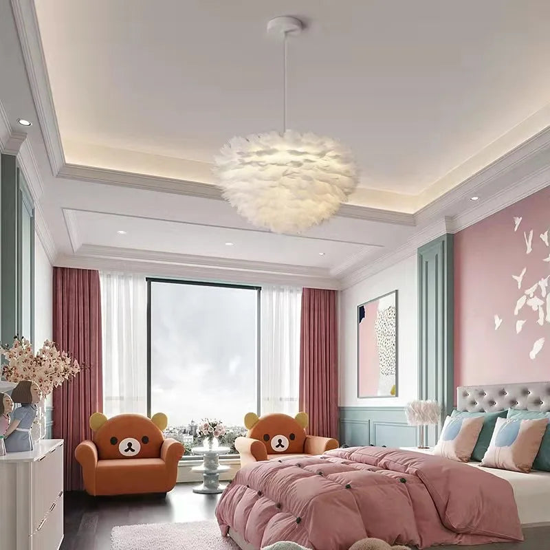 Afralia™ Nordic Feather Pendant Light LED Lamp for Living Room, Bedroom, Dining, Children's